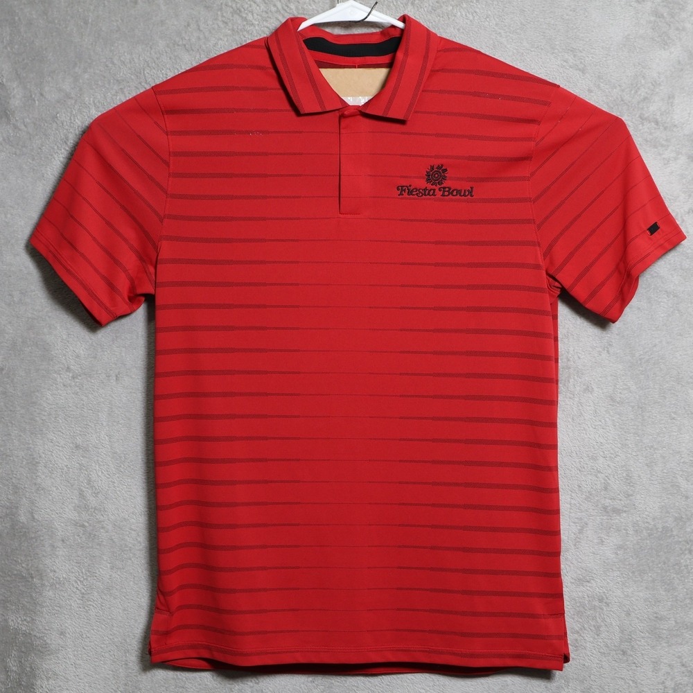 Nike Polo Shirt Men Medium Red Tiger Woods Fiesta Bowl Striped Preppy BV0350-687